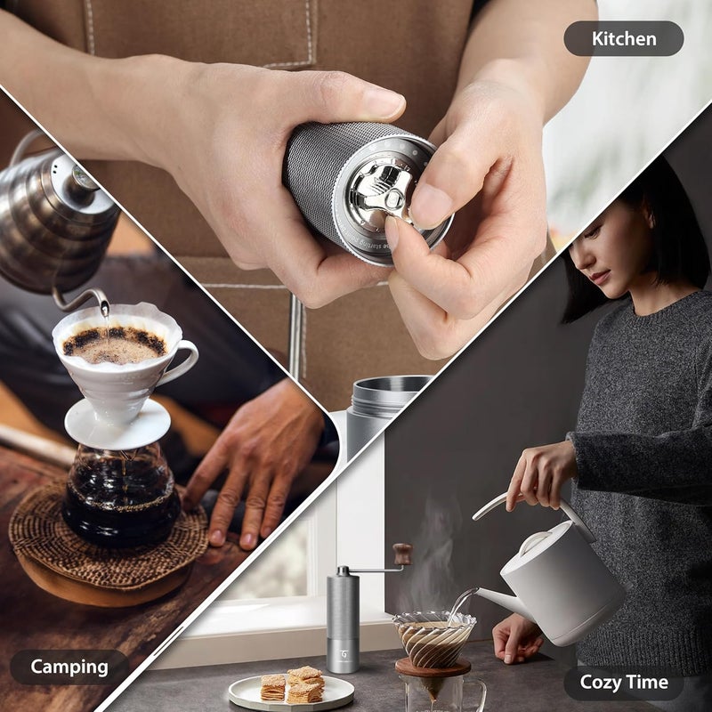Sunya Manual Coffee Grinder with Stainless Steel Conical Burr. Aluminum Shell Hand Coffee Bean Mill with Adjustable Settings. Coffee Recipes Booklet Included (MCG-02 Gray) - Image 4